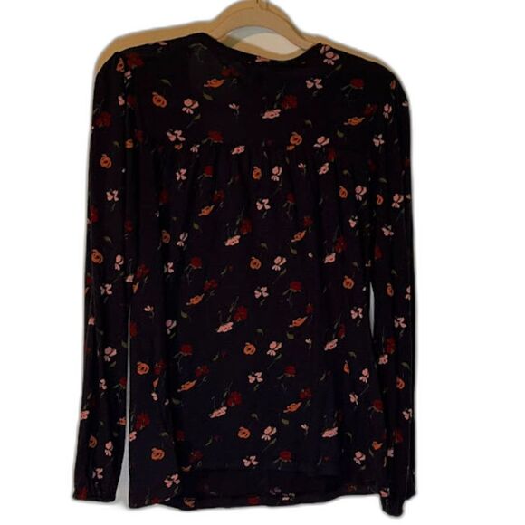 Lucky Brand Bohochic Normcore Blue w/Pink Flowers Long Sleeve V-Neck Top SZ S - Picture 2 of 5